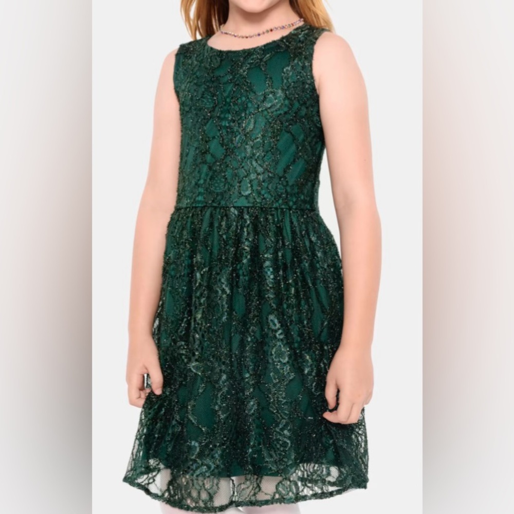 Girls Spruce Green Shimmer Lace Sleeveless Holiday Dress size 5 NWT MSRP $50